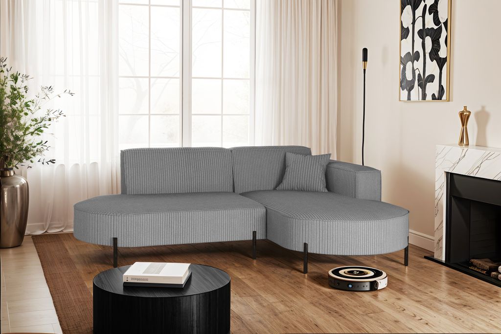 Kaiser Möbel Ecksofa, Sofa L-Form Designer Modena Rein stoff Poso Silber Rechts