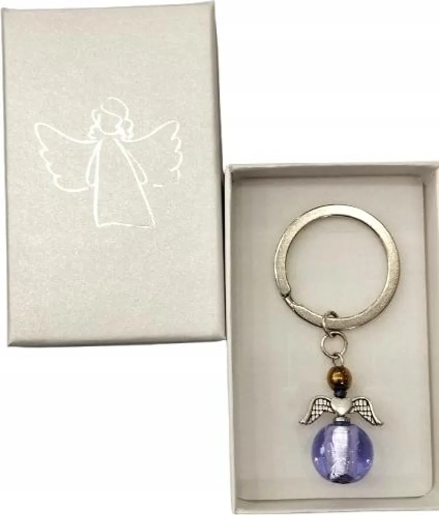 Set Regalo Angelo Viola Comunione: Portachiavi con Scatola Ematite