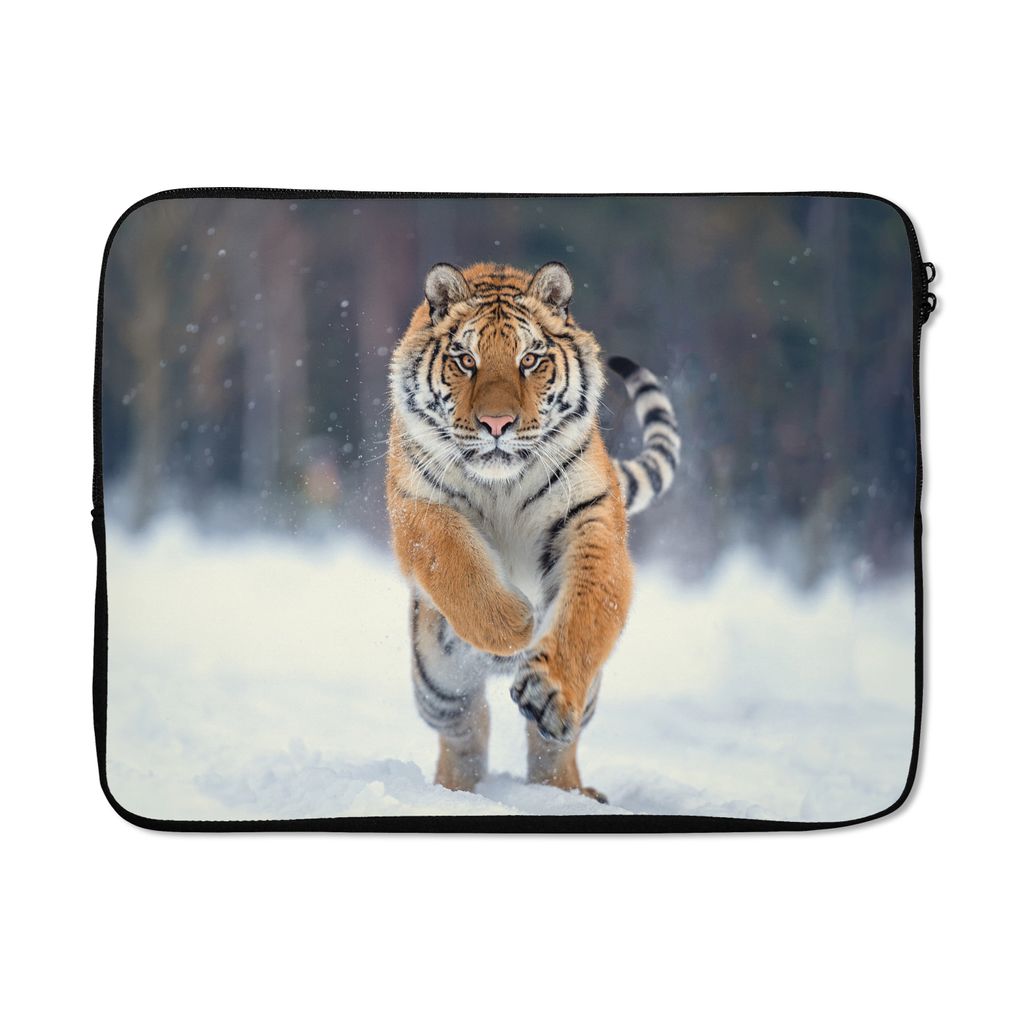 MuchoWow Laptop Hülle 17 Zoll Laptoptasche Tiger - Landschaft - Schnee - Tiere - Zipper - Schutzabdeckung