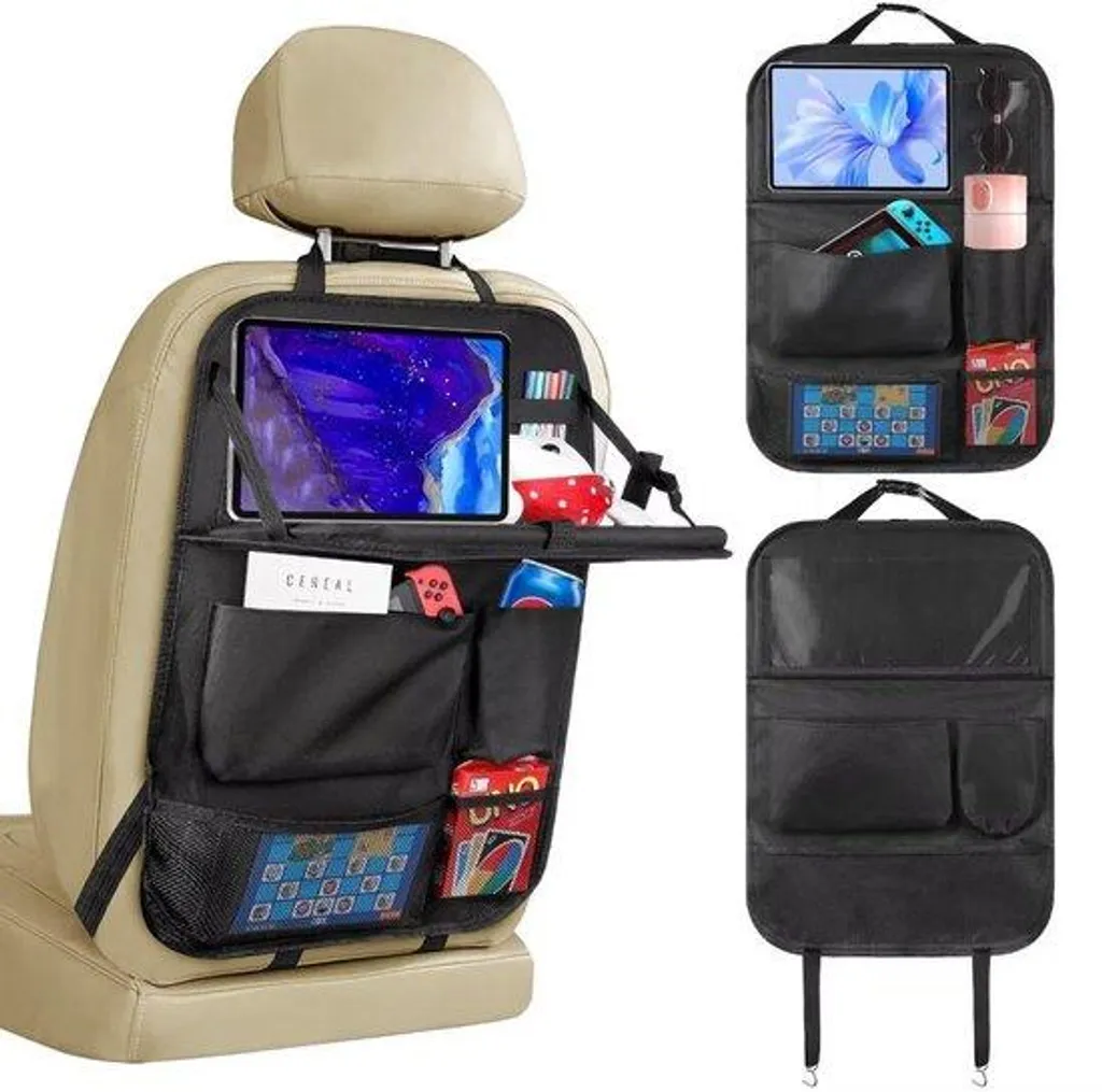 Rangement dossier de siège auto enfant, organiseur 3-en-1 universel