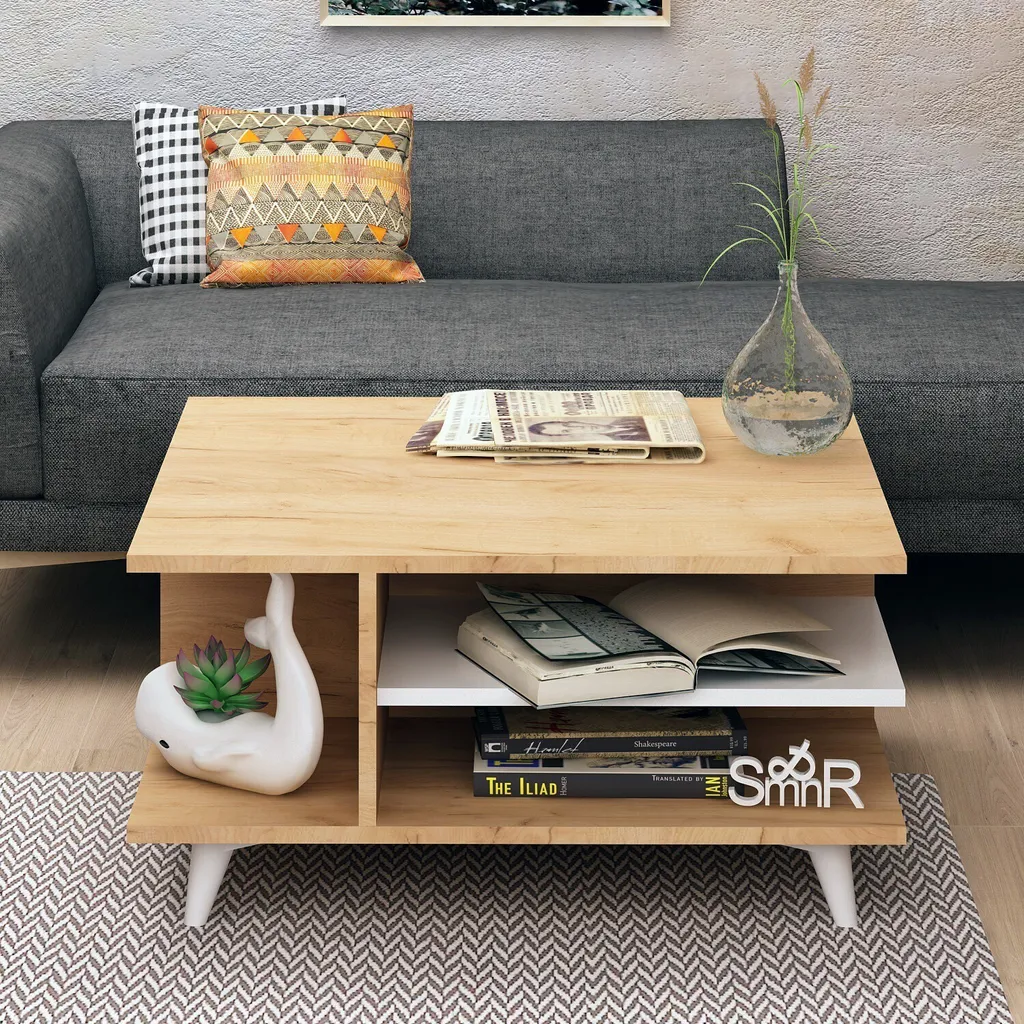 Table basse en chêne pour salon moderne, modèle rectiligne Skull