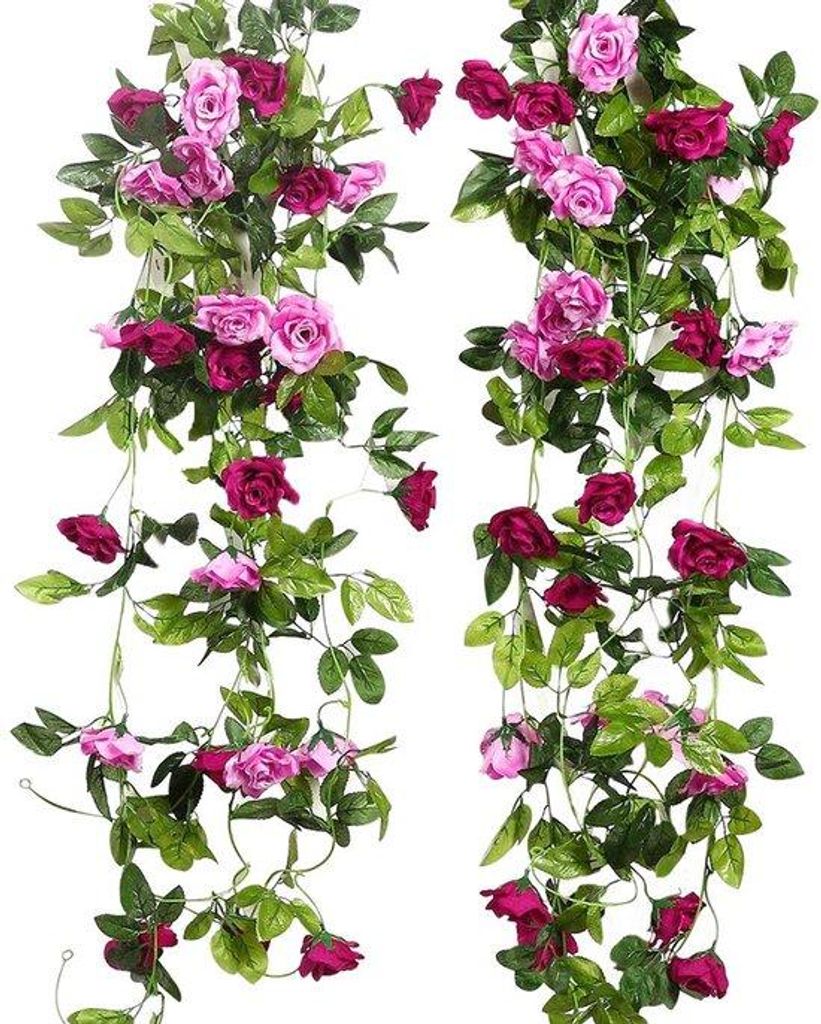 Unyqoos Dekorative Blumen-Girlande aus realistischen Kunstrosen für Innen- und Außendekoration, 240 cm lang