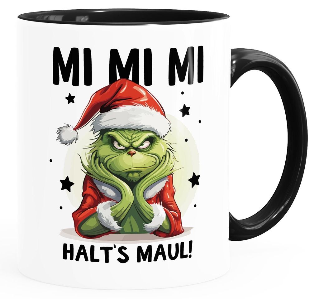 Grinch Tasse Anti Weihnachten Spruch Ironie Sarkasmus lustige Weihnachtsbecher Geschenke für Weihnachtsmuffel MoonWorks Spruch 1 weiß-innen-sch...