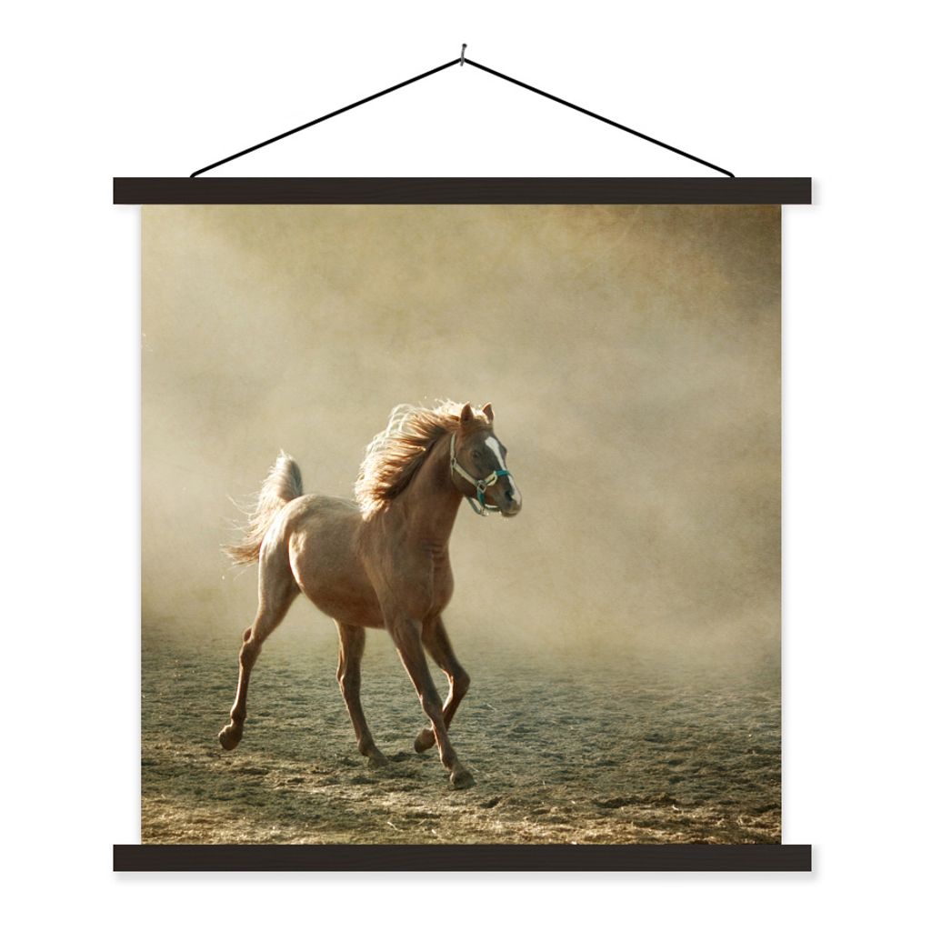 MuchoWow Textilposter Pferd - Sand - Nebel 90x90 cm mit schwarzem Rahmen - Magnetisches