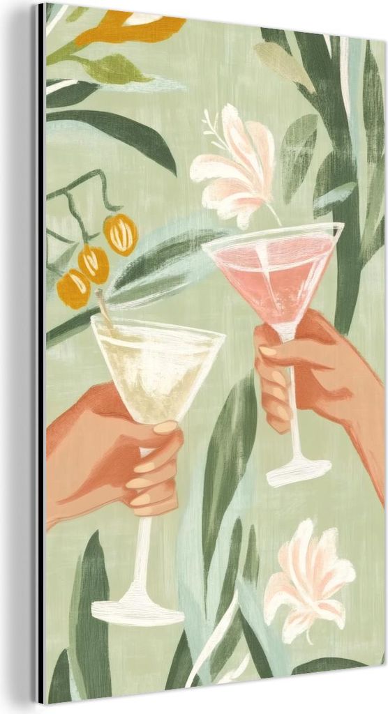 MuchoWow Wanddekoration Metall Metallbild Wandkunst 80x120 cm Gläser - Cheers - Grün MuchoWow Aluminium Gemälde - Bilder