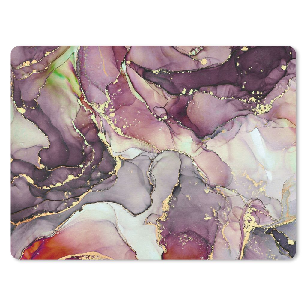 MuchoWow Mauspad Mousepad Marmor - Rot - Lila - Gold 23x19 cm - Mousepads - Maus Mat - Pad - Mausunterlage - Schreibtischunterlage - Mauspad