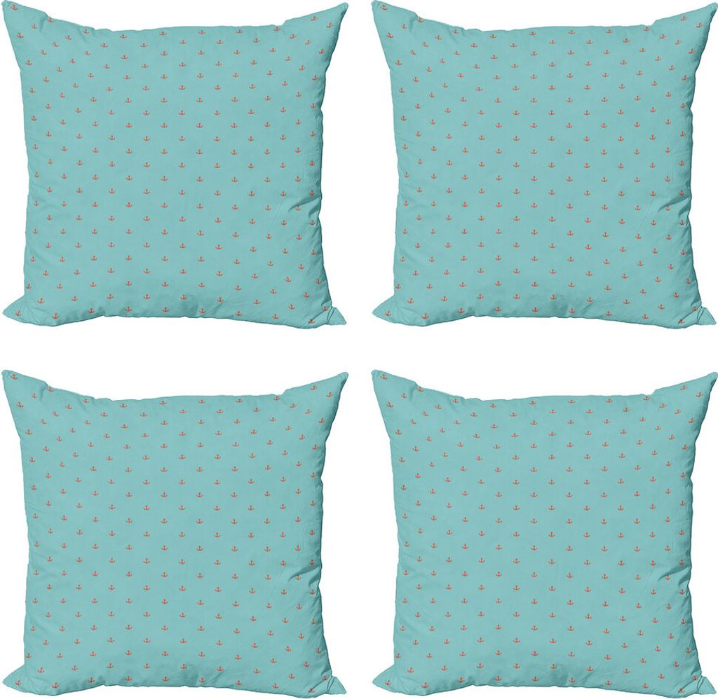 ABAKUHAUS Anker Kissenbezug Set (4 Stück), Nautische Sailor Theme, Moderner Doppelseitiger Digitaldruck, 40 cm x 40 cm, Hellblau und Vermilion
