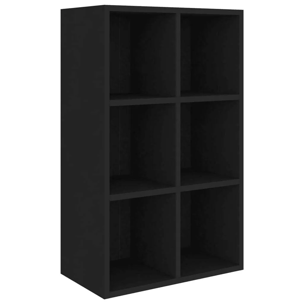 SYFAX Credenza Multiuso Nera 66x30x98 | Libreria Casa Ufficio 6 Vani