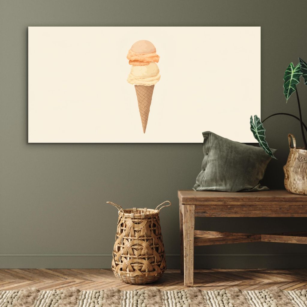 MuchoWow Wanddekoration Metall Metallbild Wandkunst 120x60 cm Minimalist - Schaufel Eiscreme - Horn - Beige MuchoWow Aluminium Gemälde - Metalbilder