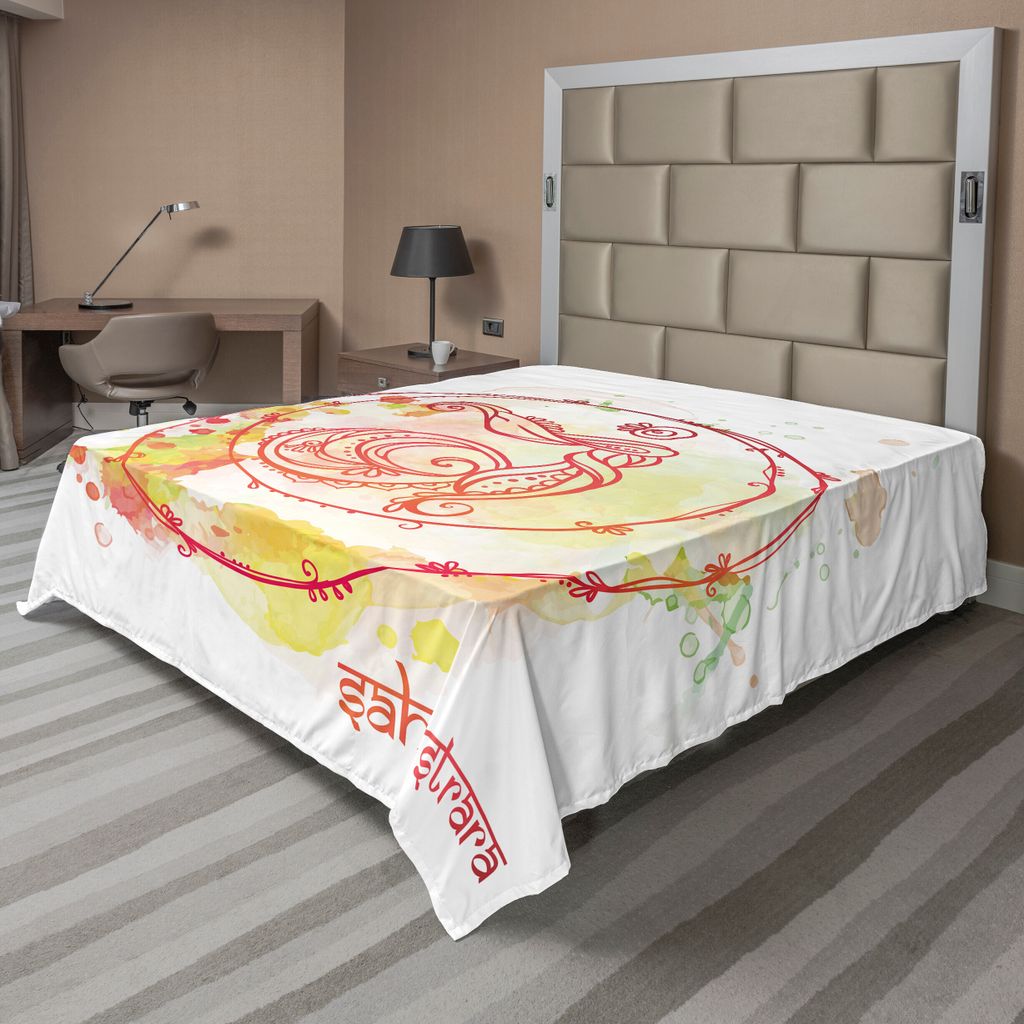 ABAKUHAUS Chakra Bettlaken, Rundes flüchtiges Chakra Wheel mit Aquarell spritzt und Brushstrokes-Bodenbild, weiches bequemes oberes Bettlaken für...