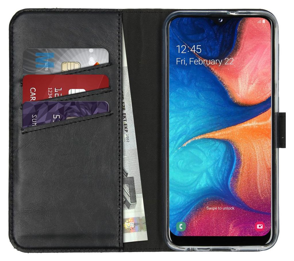 Selencia Echtleder Klapphülle Samsung Galaxy A20e - Schwarz Produktbild 