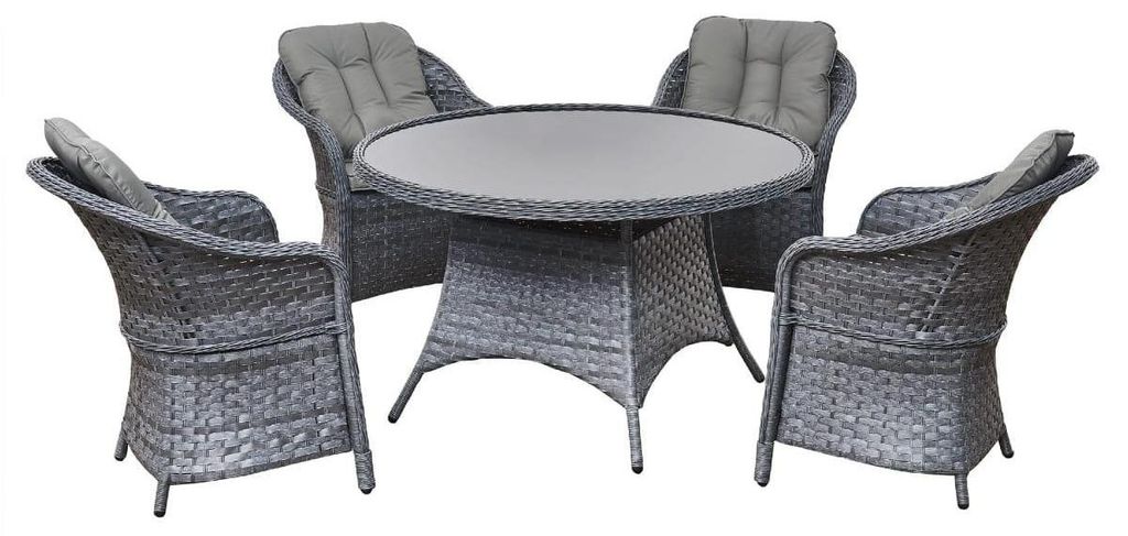 MODERNO | Gartenmöbel Set - 5-teilig - Grau - Runder Tisch - Polyrattan - Elegantes Design
