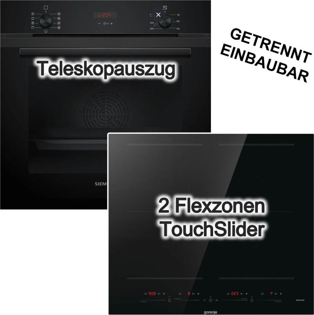 Siemens Backofen Induktionskochfeld Gorenje Set Teleskopauszug Schwarz 71 Liter 3D Heißluft Double AreaFlex