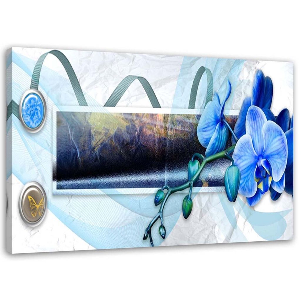 Leinwandbild blaue orchidee 120x80 cm Feeby blau wandbild bereit zum aufhängen