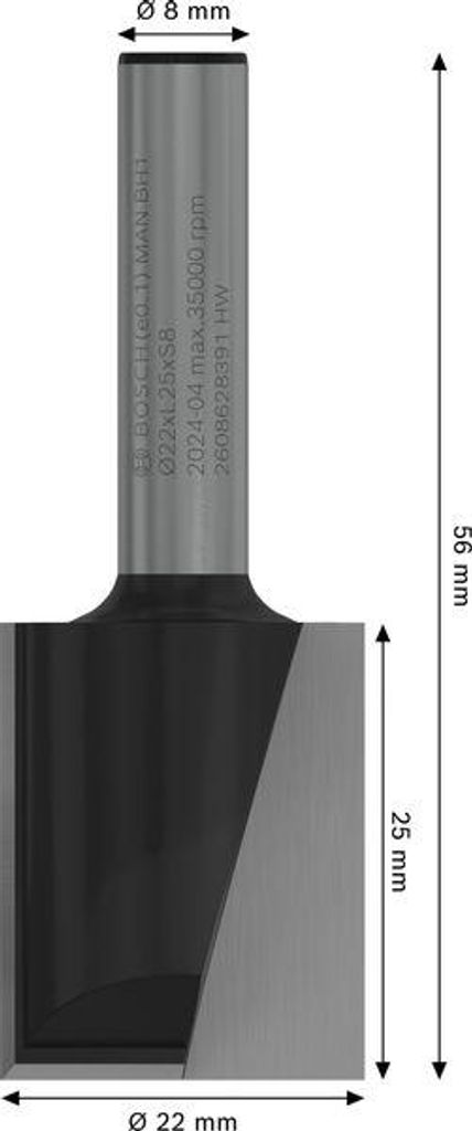 PRO Nutfräser, zweischneidig, D 22, L 24,6, S 8 Produktbild 