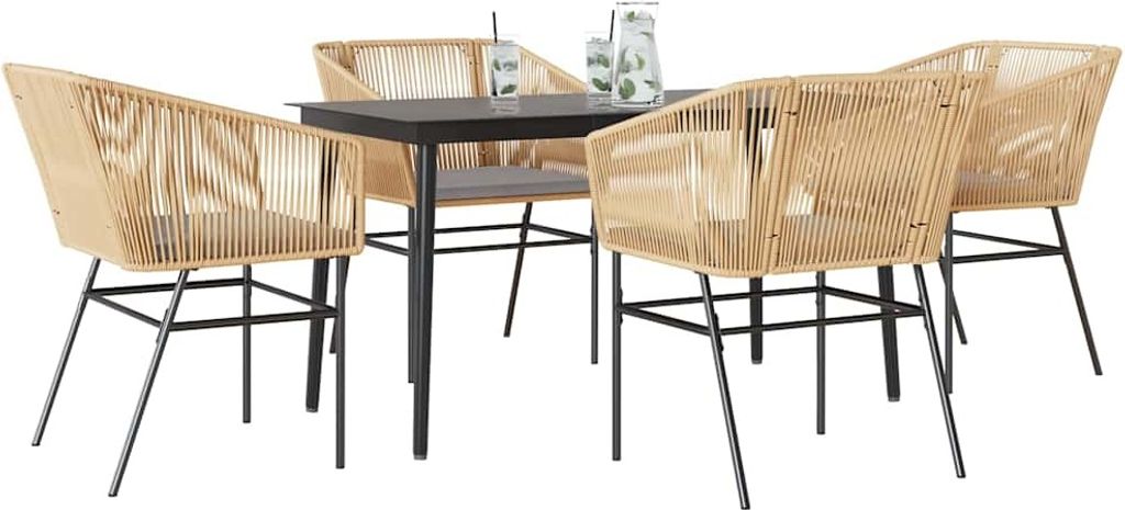 Maison Exclusive - 5-tlg. Garten-Essgruppe mit Kissen Braun Poly Rattan Glas