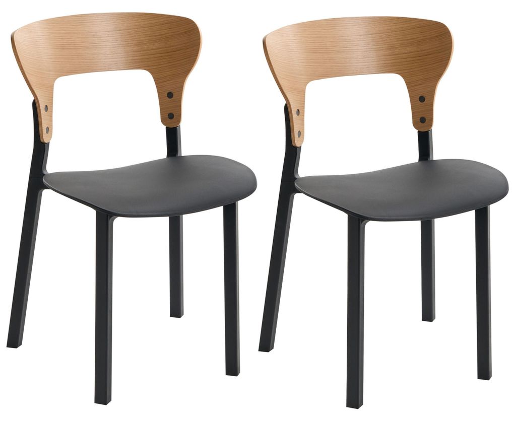 BELIANI Esszimmerstuhl 2er Set Schwarz Kunststoff mit Geschwungener Rückenlehne Holzoptik ohne Armlehnen Retro Stil Stuhlset Küchenstühle