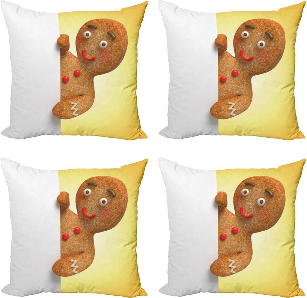 ABAKUHAUS Lebkuchenmann Kissenbezug Set (4 Stück), Weihnachtscharakter, Moderner Doppelseitiger Digitaldruck, 50 cm x 50 cm, Mehrfarbig