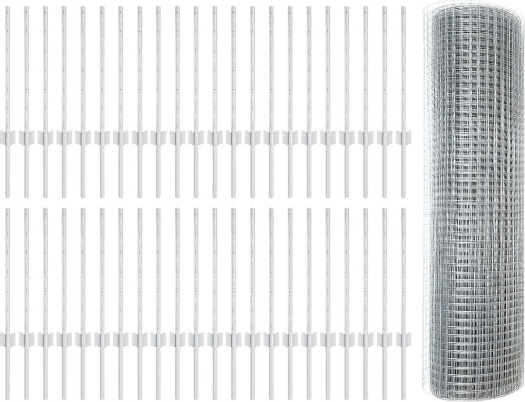 Möbel-Stil Schweißdrahtzaun mit 44 U-Pfosten Silber 0,5x100 m Stahl - Zaunzubehör "2025"949842