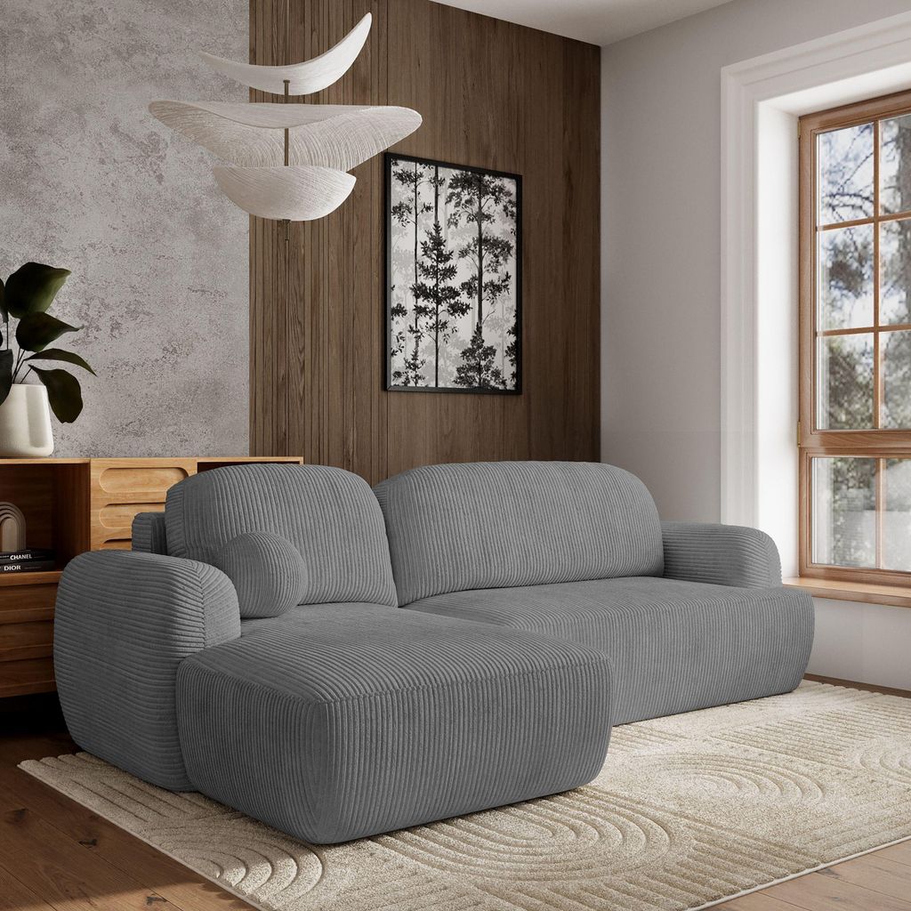 Masseno Ecksofa MODENZA P L-S mit Schlaffunktion L-Form, Sofa mit Bettkasten, Wohnzimmersofa, Couch, Soffa, Bettsofa, Couchgarnitur- Grau, POSO 60