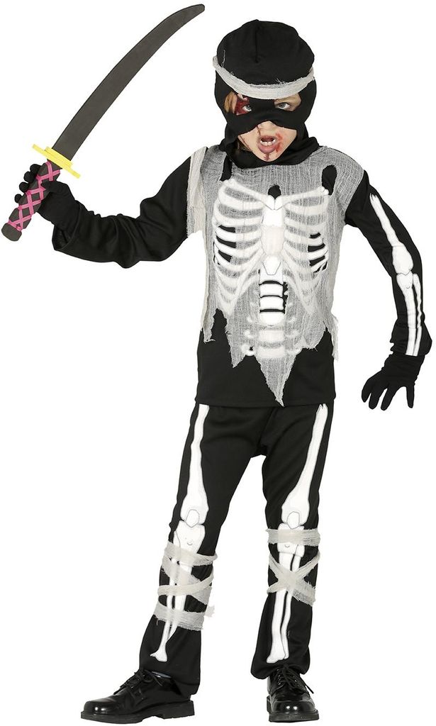 Scheletro Ninja Costume Halloween Bambini Nero Bianco Immagine del prodotto 