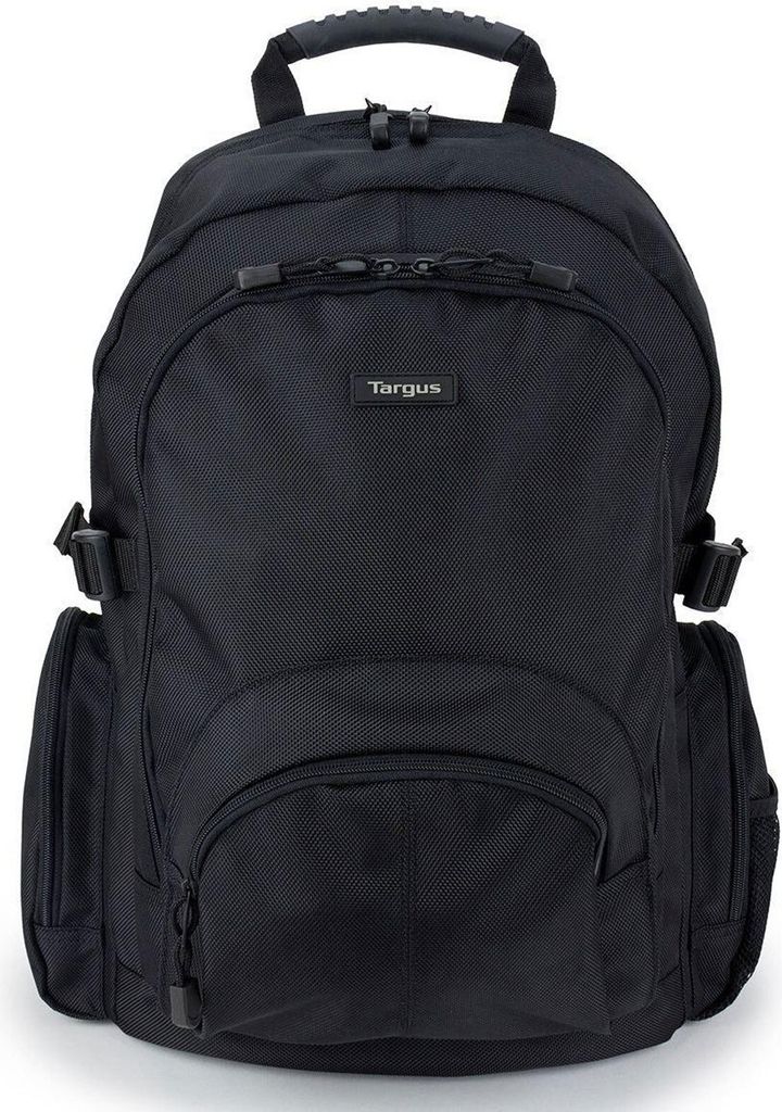 A black Targus backpack is shown against a white background.