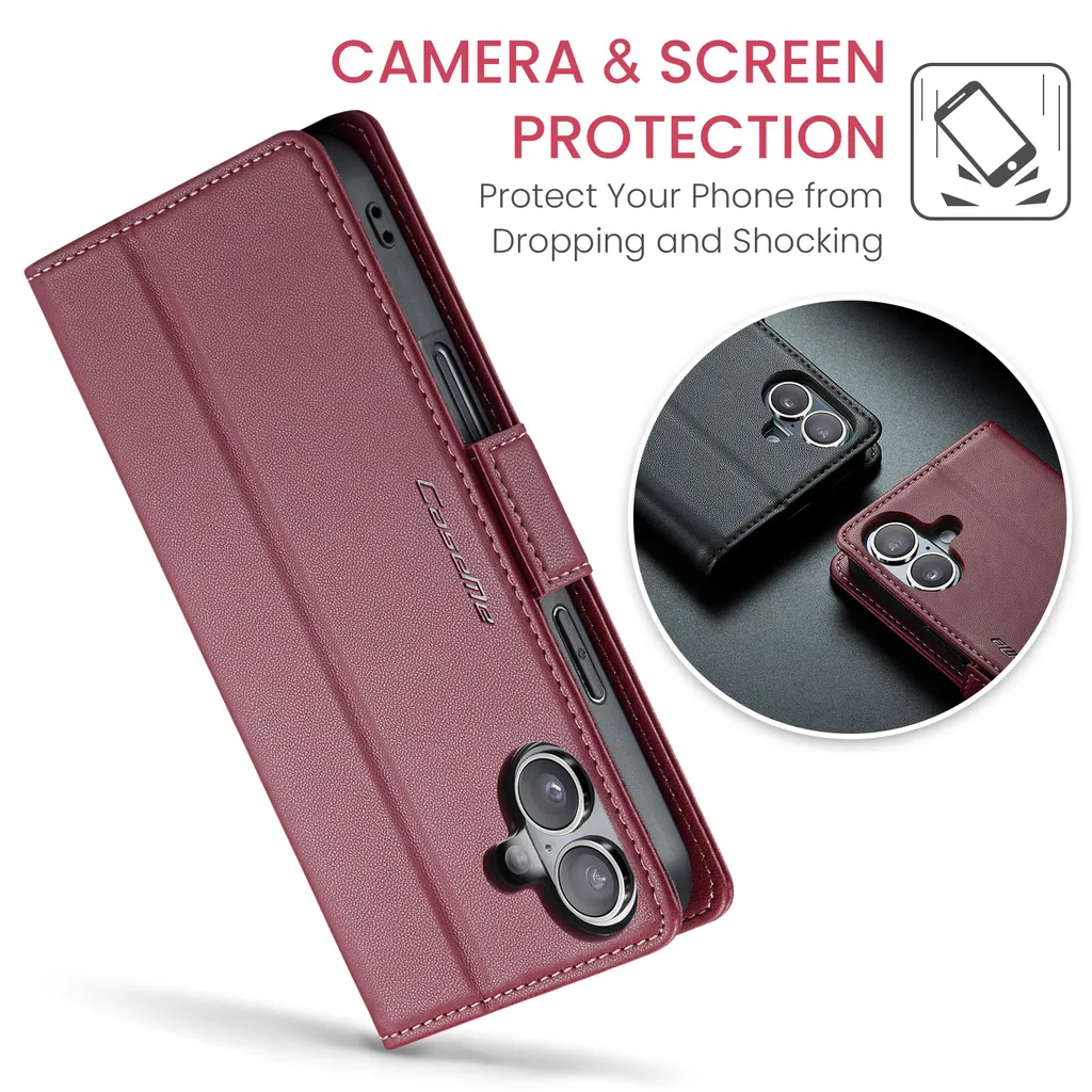 IMEIKONST Cover Magnetica per iPhone 16 con Scomparto per Carte, [Compatibile con MagSafe] [Blocco RFID] Custodia Portafoglio Trasparente Case per iPhone 16. Blu Scuro JDCX