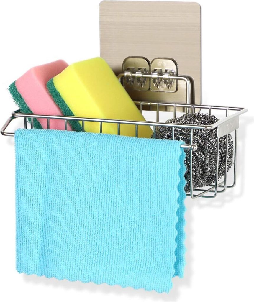 2 in 1 Küchenablaufregal Spülbecken Organizer ohne Bohren Edelstahl Rostfrei Schwammhalter Küche Ordnungshelfer für Spülbecken Caddy Ordnungsh...