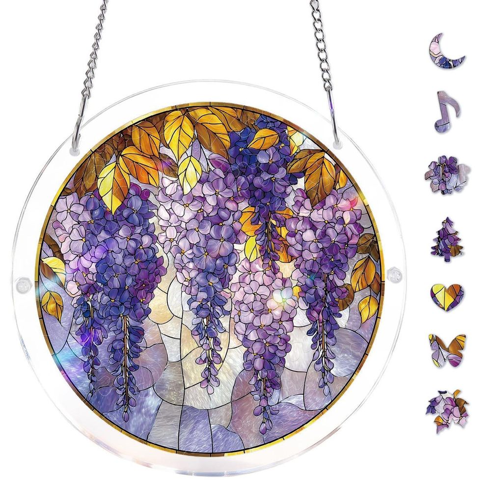 Acryl-Puzzle-Sonnenfänger, Buntglas-Fensterdekoration mit doppelseitigem UV-Druck, farbenfroher DIY-Puzzle-Sonnenfänger für die Fensterdekoration