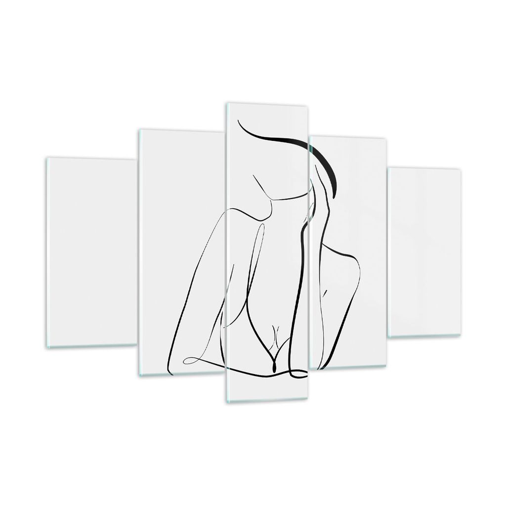 Bilder auf glas - 5 Teile - Frau Linien Minimalismus - 150x100cm - Glasbilder - Wandbilder - Bilder - zum Aufhängen bereit - Wanddekoration aus Gl...