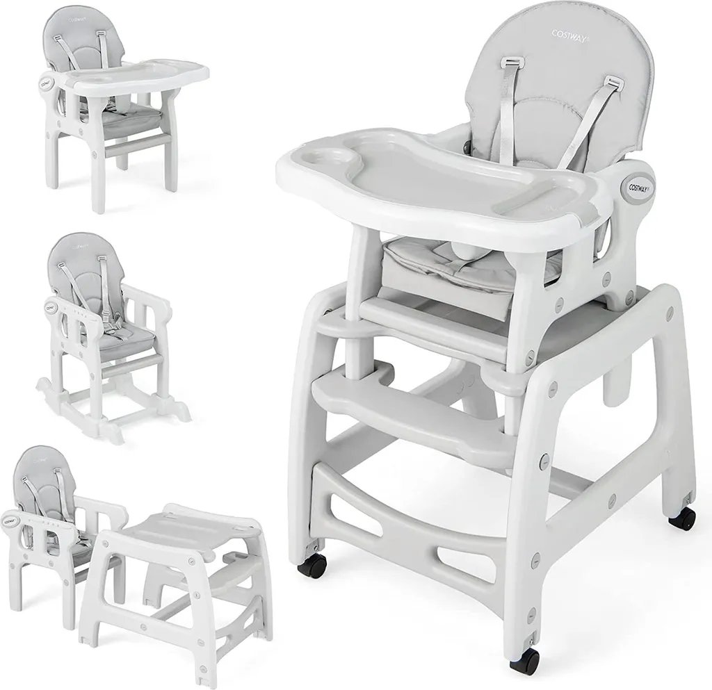 Chaise Haute Bébé Évolutive Grise avec Harnais de Sécurité et Assise Confort