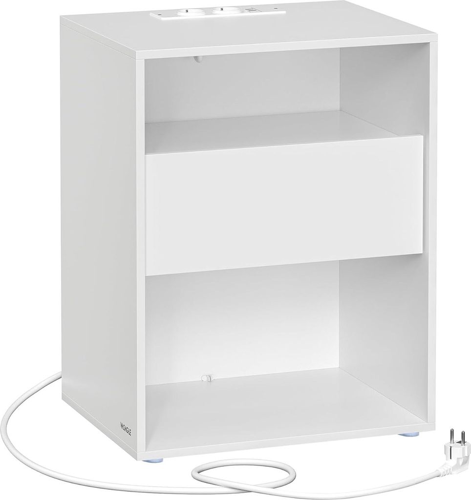 Biały stolik nocny z portami USB Zdjęcie produktu 