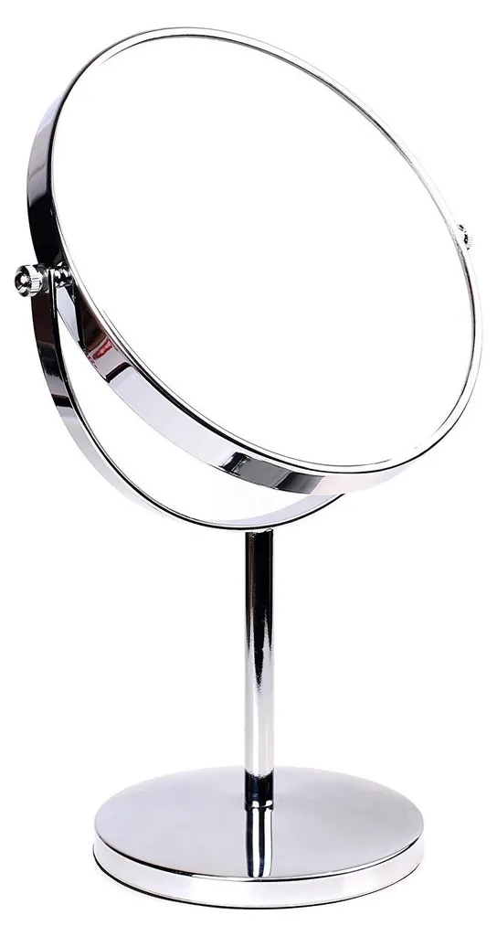 Miroir sur pied pivotant à 360° pour salle de bains avec loupe 7x intégrée