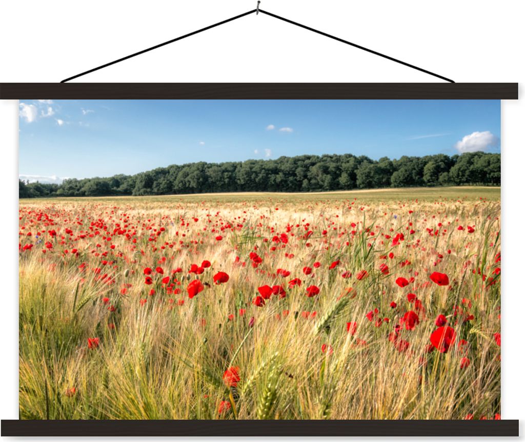 MuchoWow Textilposter Wilde Mohnblumen auf einem großen Feld 120x80 cm mit schwarzem Rahmen - Wanddeko