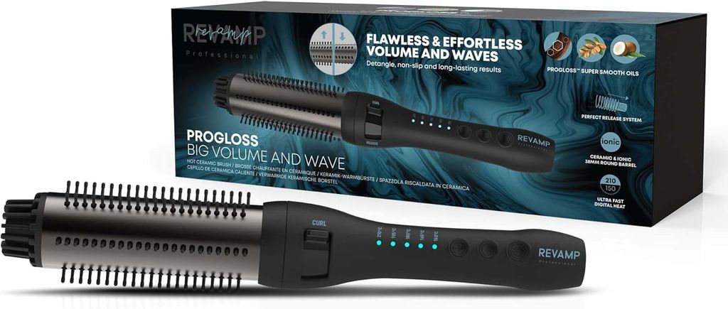 Hot Brush Styler 38 mm runde beheizte Rundbürste,Ionen Progloss-Ölen, schnell aufheizende Wärmebürste, einziehbare Borsten, Styling ohne Verhed...