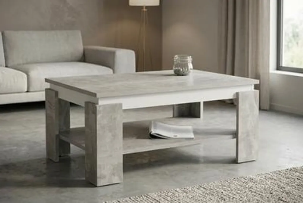 Table basse rectangulaire avec étagère basse effet béton Tim - 5