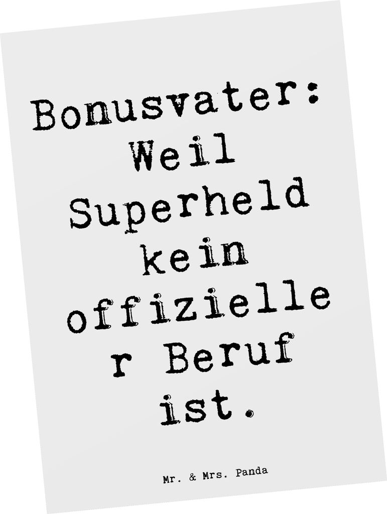 Mr. & Mrs. Panda Postkarte Spruch Bonusvater Superheld - Weiß - Geschenk, Grußkarte, Fotokarte, Freude, Elternteil, Lebensbegleiter, Unterstützu...
