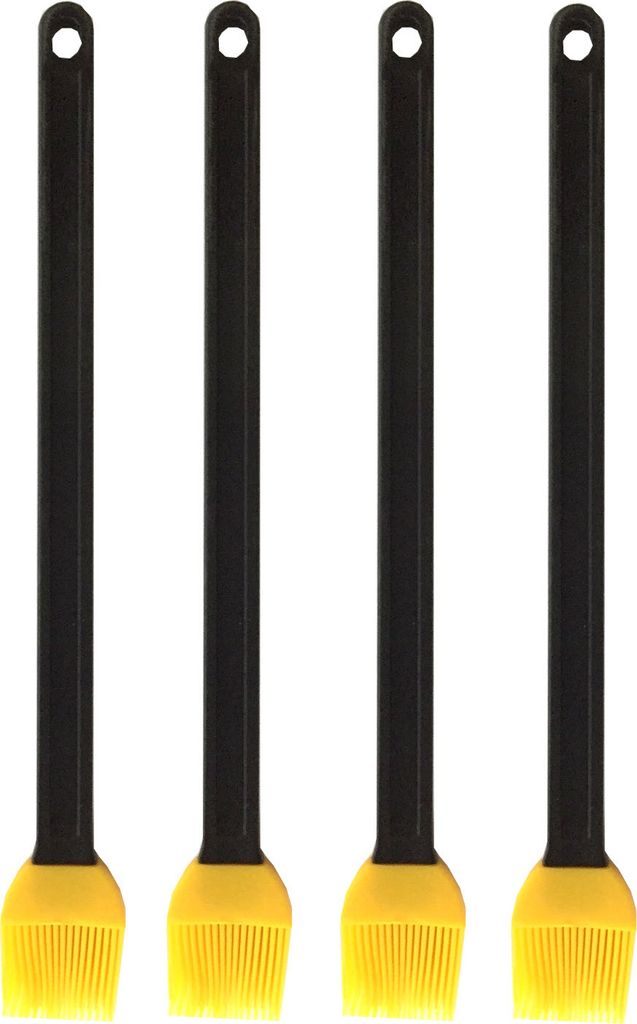 4er Set BBQ Silikonpinsel 36cm | Grillpinsel Silikon | Marinadenpinsel Küchenpinsel Kunststoff | Kochpinsel Marinierpinsel Schwarz Gelb