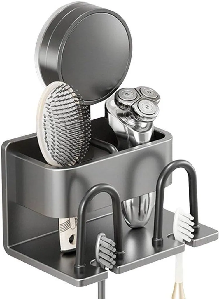 Porte brosse à dents électrique mural adhésif en acier inoxydable gris