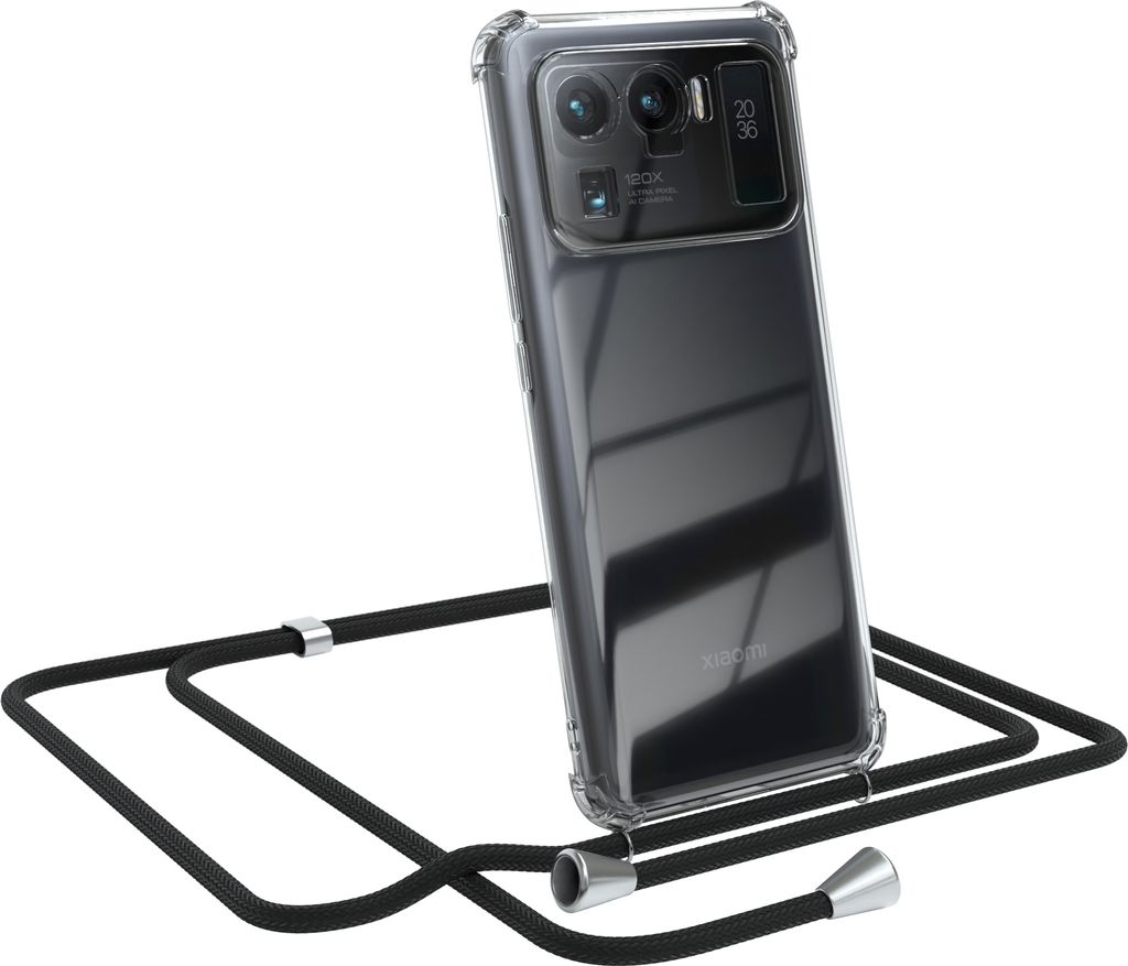 EAZY CASE Handykette kompatibel mit Xiaomi Mi 11 Ultra, Handyhülle mit Umhängeband, Handykordel, Schutzhülle Clear, Band in Schwarz