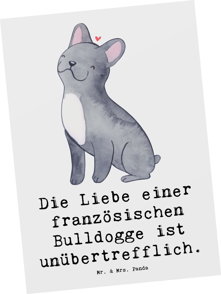 Mr. & Mrs. Panda Postkarte Französische Bulldogge Liebe - Weiß - Geschenk, Zuneigung, Grußkarte, Postkarten, Hunderassen Pflege, Hundeliebhaber,...