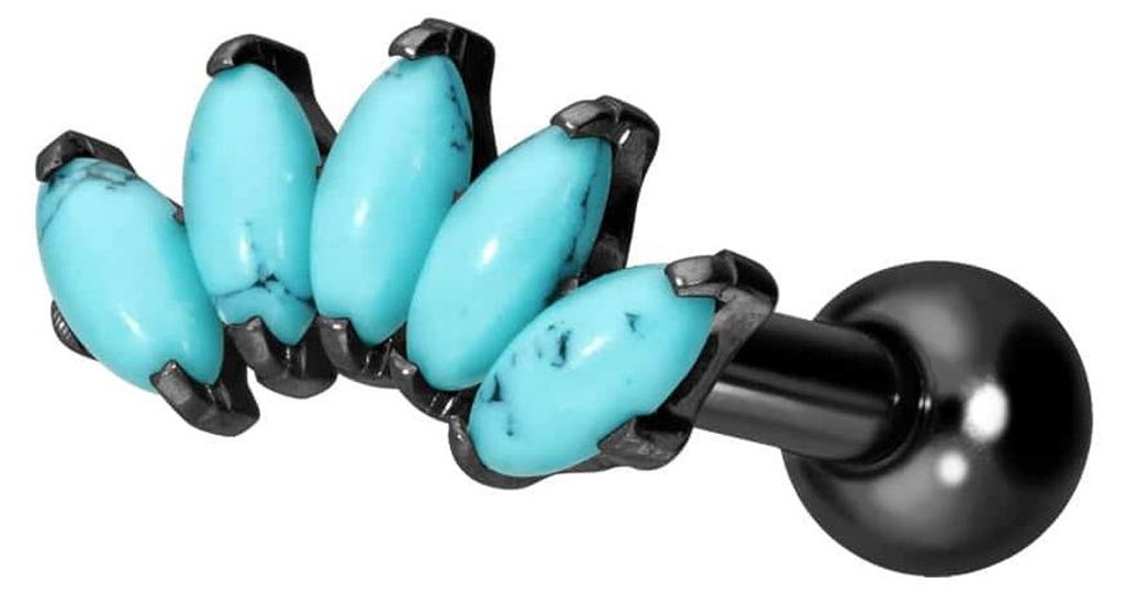 Zungenpiercing, Intim-Piercing Titan Ohrpiercing mit Innengewinde BOGEN + SYNTHETISCHE TÜRKISE Schwarz Stablänge: 6mm