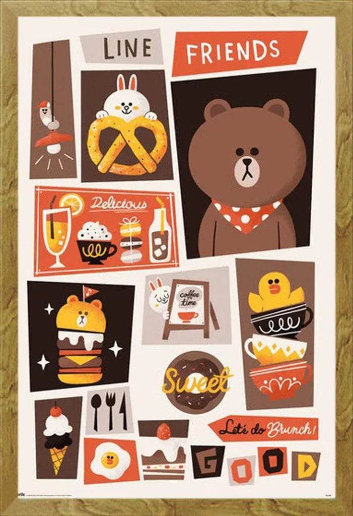Decorazione Parete: Poster Line Friends Brunch + Cornice Shinsuke Oak