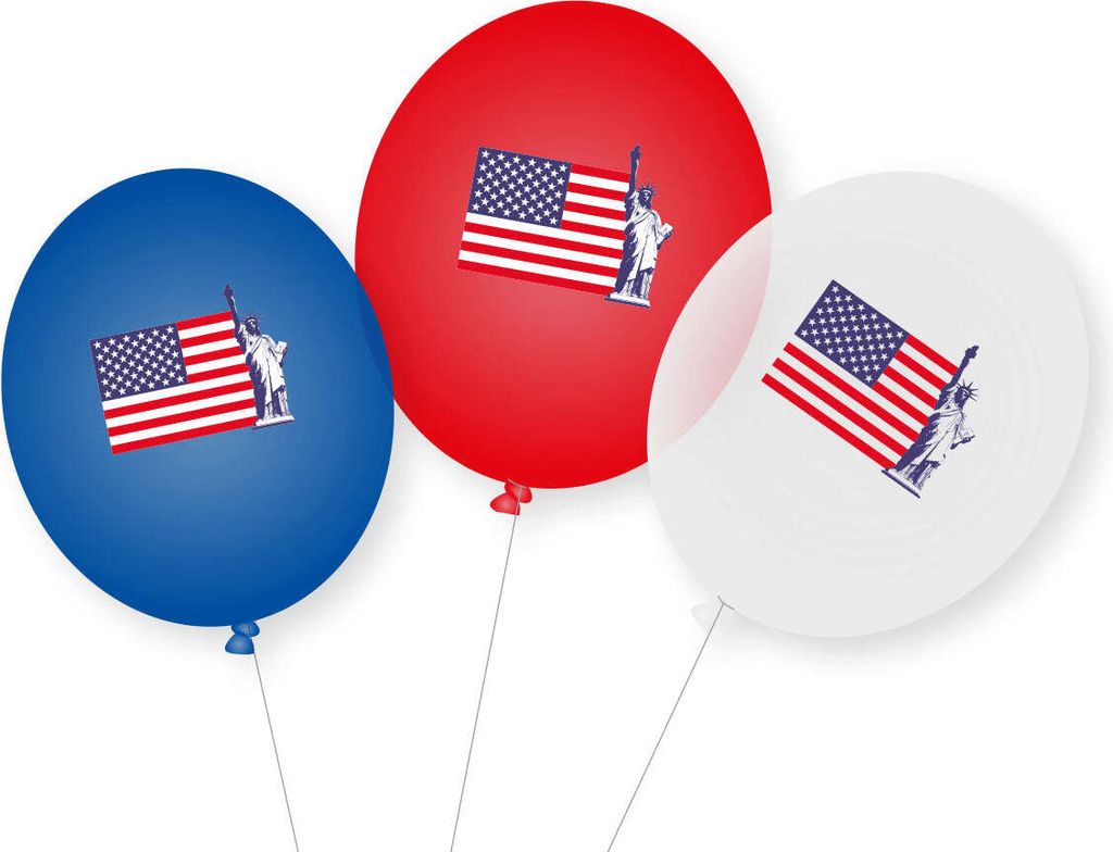 9 USA Latexballons blau-rot-weiß