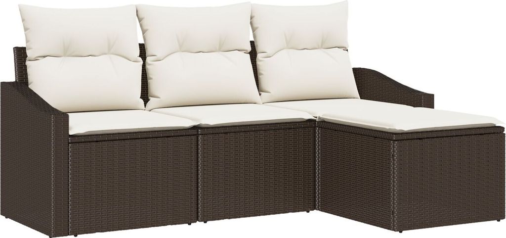 Möbel 4-teiliges Gartensofa-Set mit Kissen Braun Poly Rattan - Gartensofas 3355337