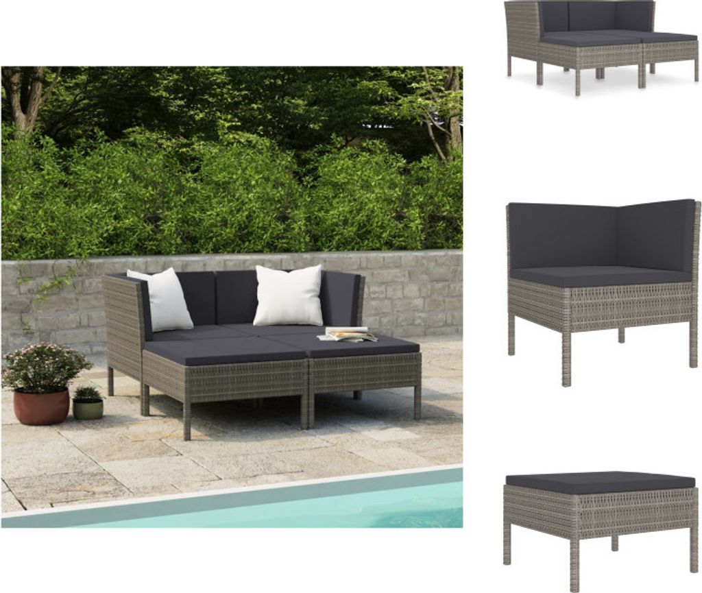vidaXL 4-tlg. Garten-Lounge-Set mit Auflagen Poly Rattan Grau - Gartenmöbel-Sets
