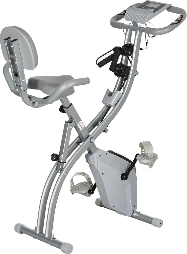 Vélo d'appartement pliable HOMCOM gris en acier avec écran LCD