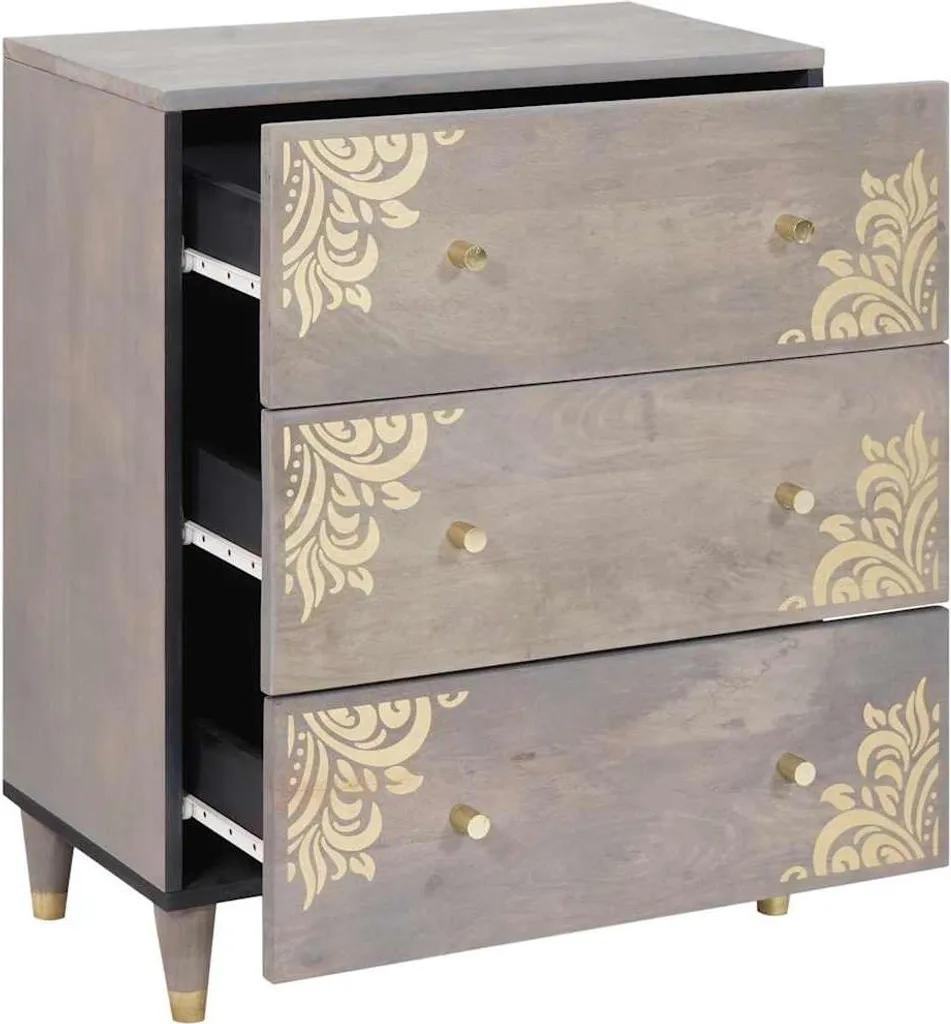 VidaXL Mobile Ingresso Legno Mango Massiccio Grigio Oro 75cm Altezza