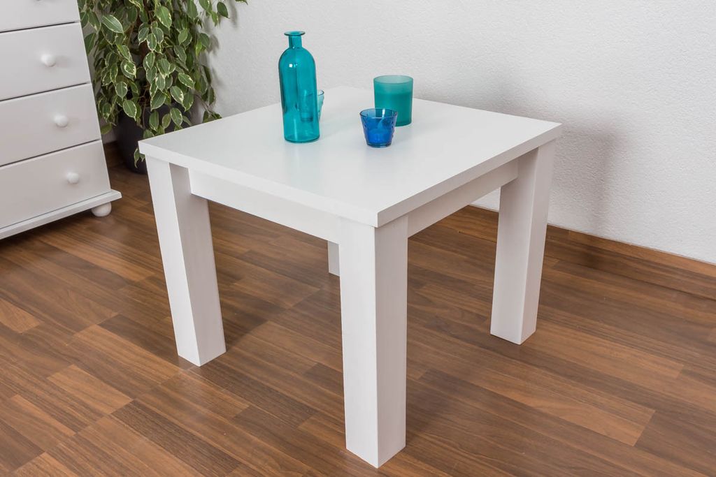 Clubtisch Couchtisch Wohnzimmertisch Kiefer Massivholz Farbe: Weiß 50x60x60 cm