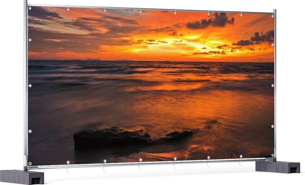 Wallario XXL Outdoor-Poster für Garten oder Balkon, Motiv Glühender Abendhimmel über dem Meer, in ca. 340 x 173 cm